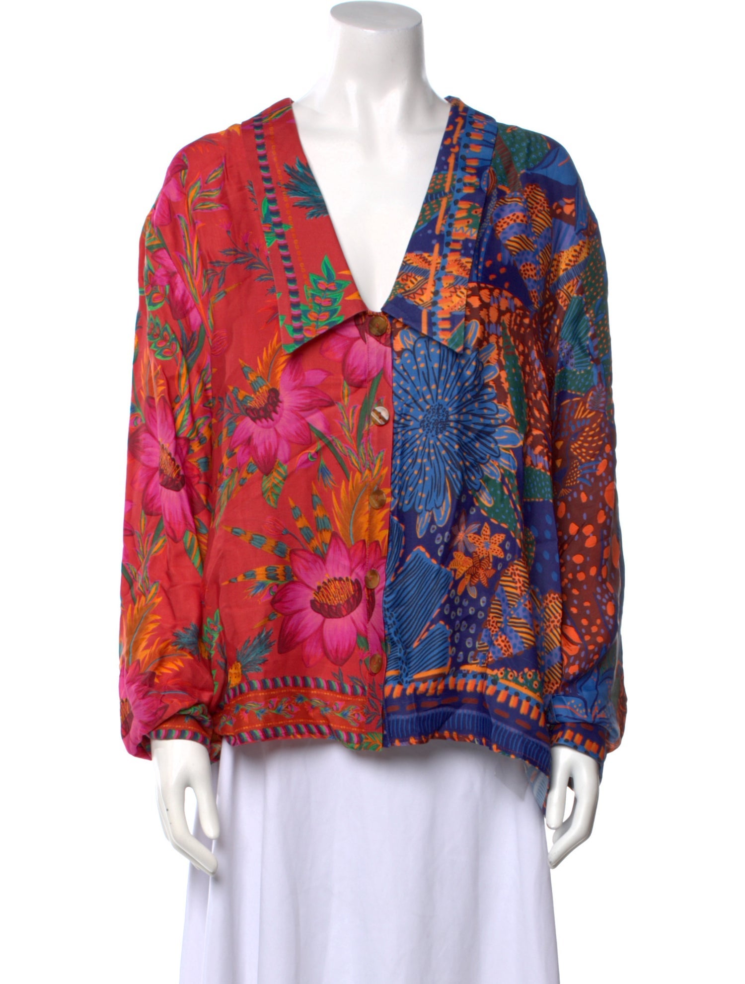 Farm Rio Floral Print Long Sleeve Blouse